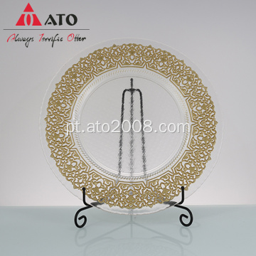 Ouro exclusivo decorado de placa de vidro decorada placa de mesa de mesa